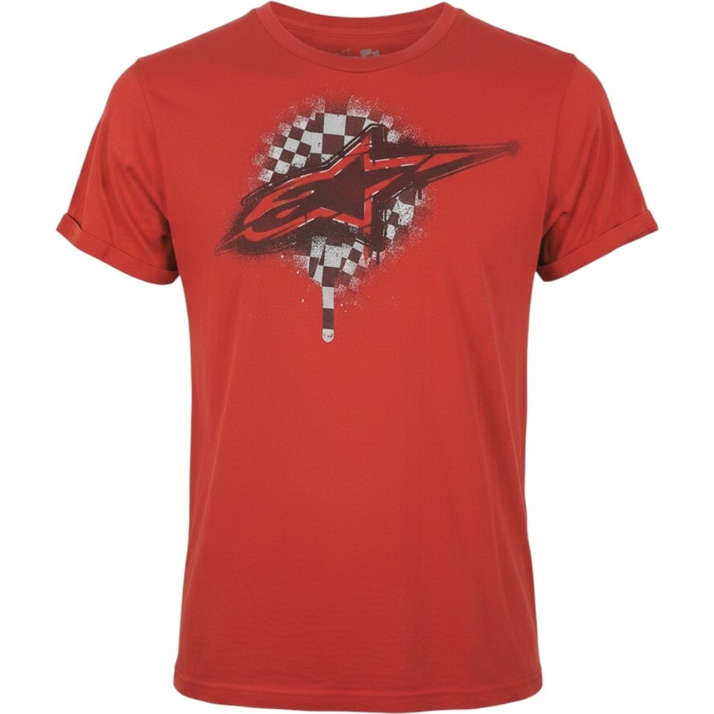 Alpinestars Mens Red Graphic T-Shirt Checkered Logo Motocross Crewneck Tee